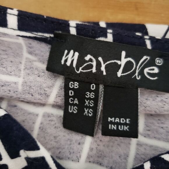 Marble 3/4 Sleeve NWOT Oversized Blue White Print Cold Shoulder Tunic Top - Picture 9 of 12